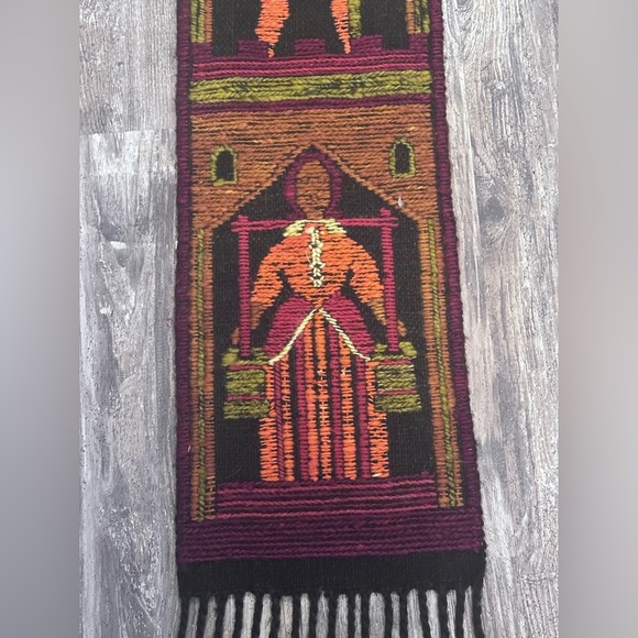 Vintage Polish Folk Art Handwoven Wool Kilim Wall Tapestry - Picture 2 of 7